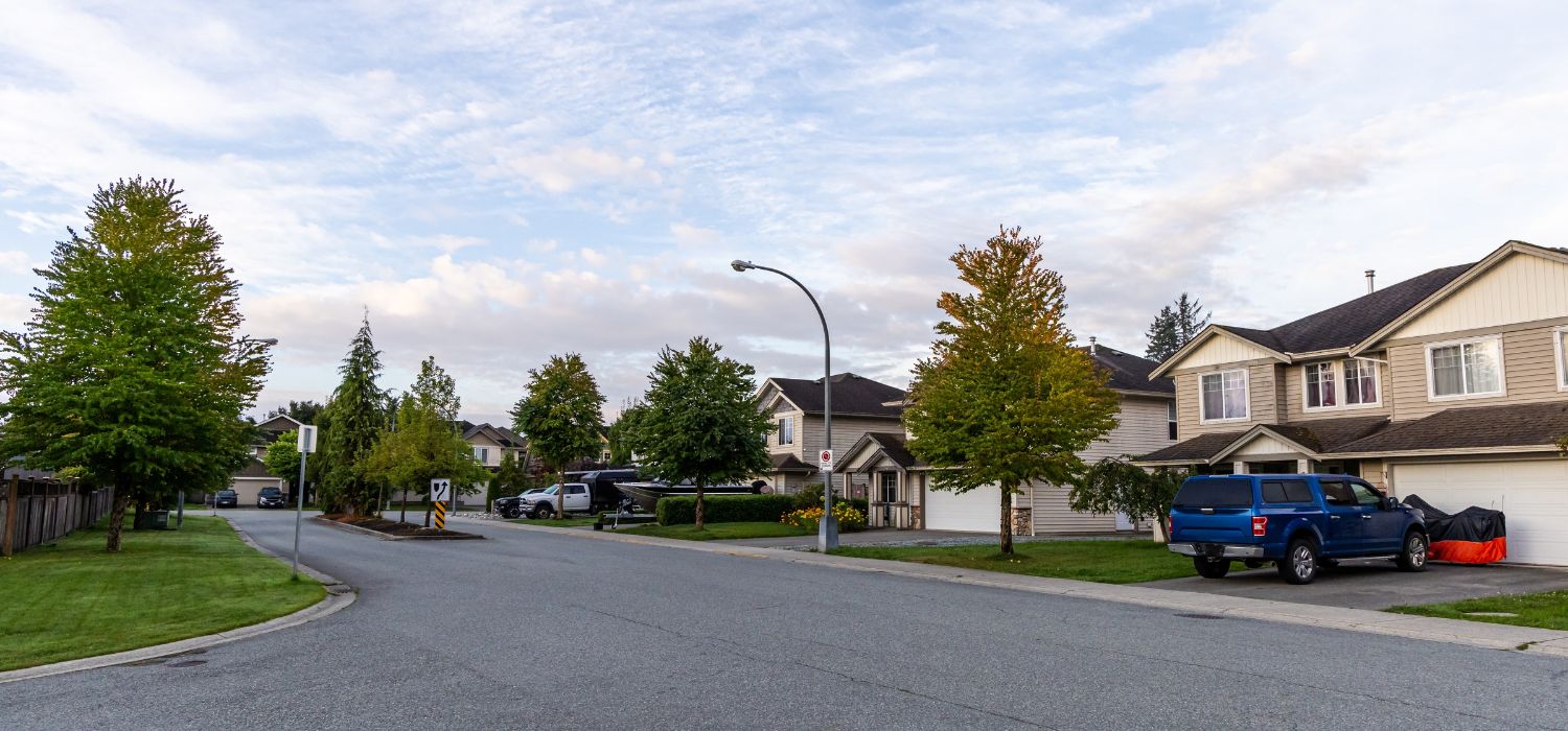 Residential street lined with healthy trees and well-kept lawns, showcasing how mature landscaping enhances curb appeal and property value in North Carolina.